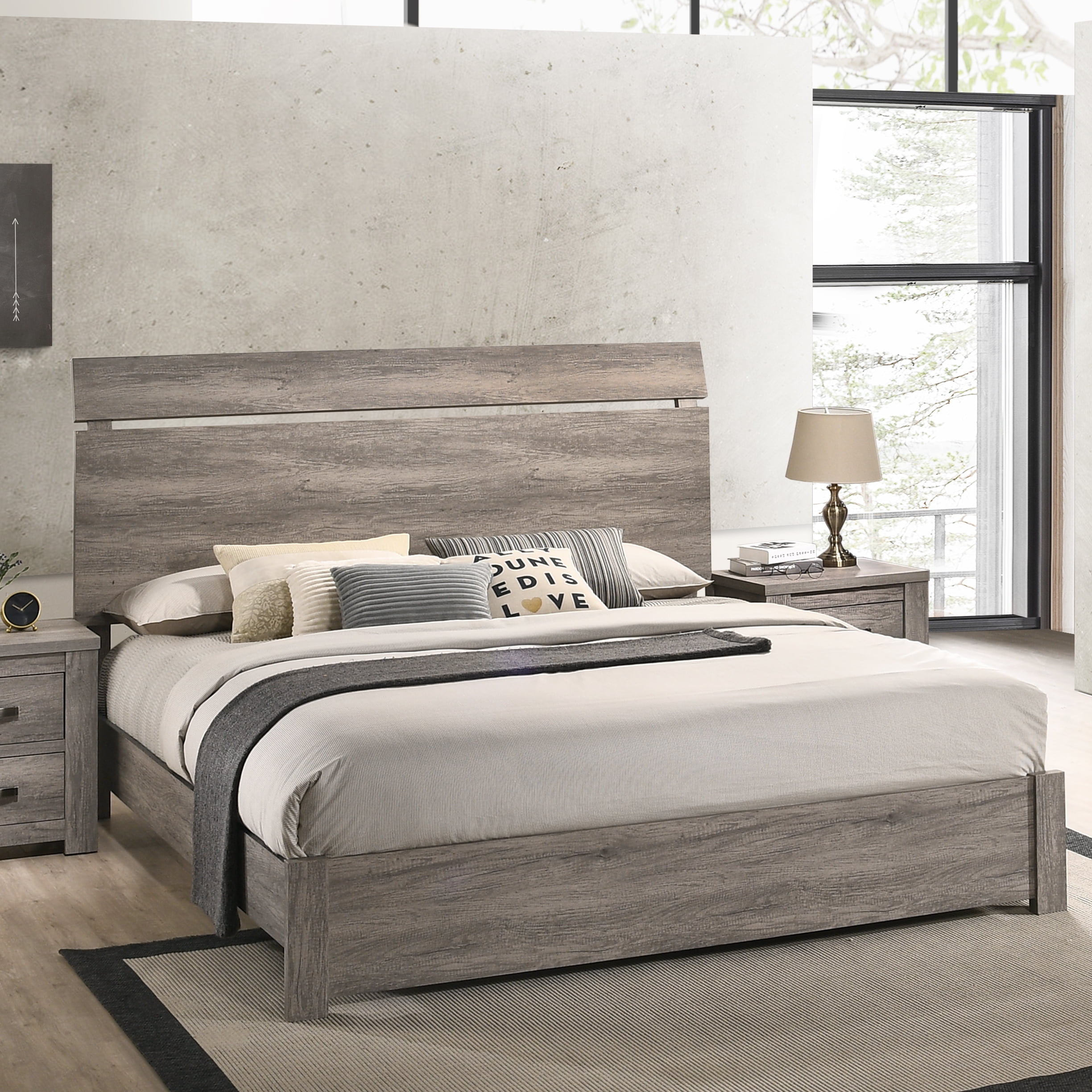 Floren Contemporary Weathered Gray Wood, Weathered Wood King Bed