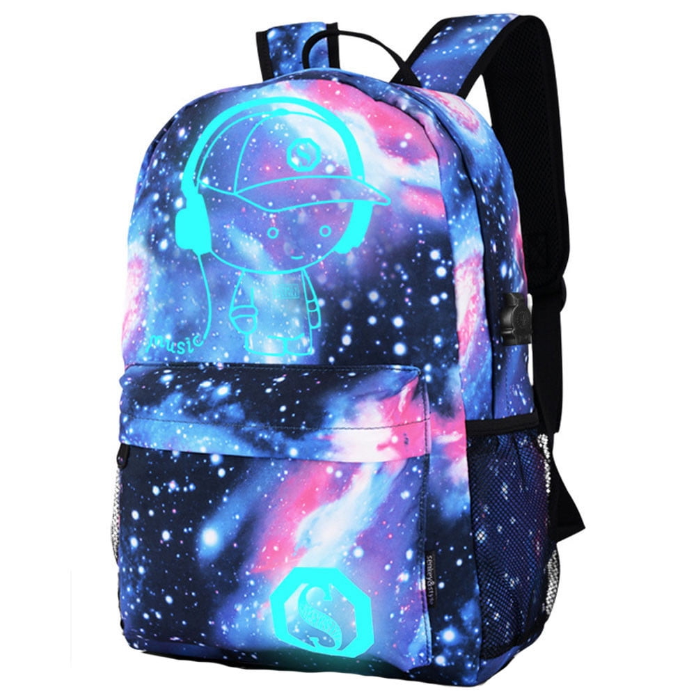 Xzngl Galaxy School Bag Backpack Collection Canvas Usb Charger For Teen Girls Kids Blue