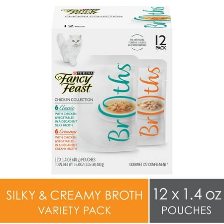 Fancy Feast Broths Chicken Collection Adult Wet Cat Food Complement Variety Pack , 1.4 oz. Pouches