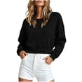 thumbnail image 3 of Meichang Cropped Sweatshirt for Women Plain Crewneck Sweatshirts Fall Long Sleeve Drop Shoulder Pullover Tops Black L, 3 of 8