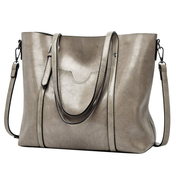 Modstep Women's Soft Leather Shoulder Bags Large Capacity Crossbody Handbags Zip Compartments Work Purses for Ladies Grey