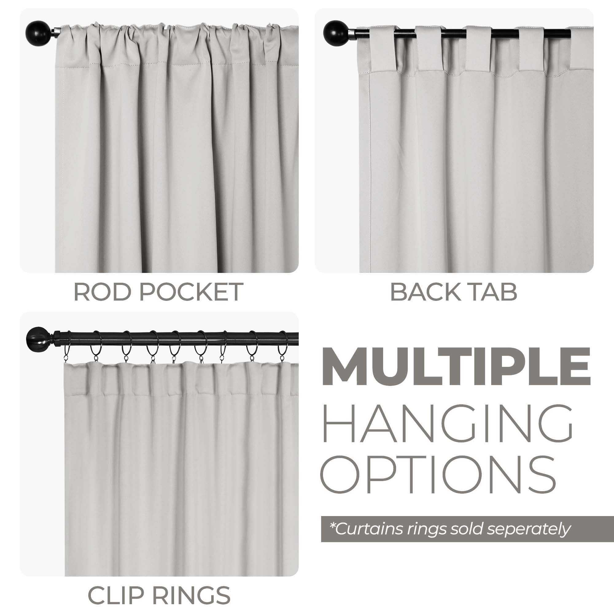 Superior Blackout Solid Light Filtering Back Tab Curtain Panel Set, 52" x 96", Chrome