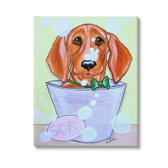 Stupell Industries Puppy with Soap Bubbles Animals & Insects Painting Gallery Wrapped Canvas Art Print Wall Art, 16 x 20