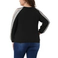 thumbnail image 3 of Agnes Orinda Women's Plus Size Boho Tops Texture Color Block Crew Neck Long Sleeve Casual Waffle Blouse 1X Black, 3 of 5