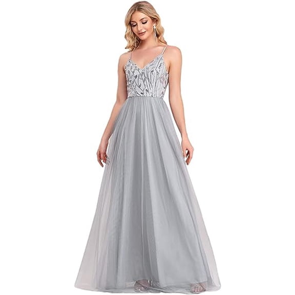 AURA Women Elegant Evening Dress Long Formal Gown Spaghetti Strap Slim Fit Party Dress