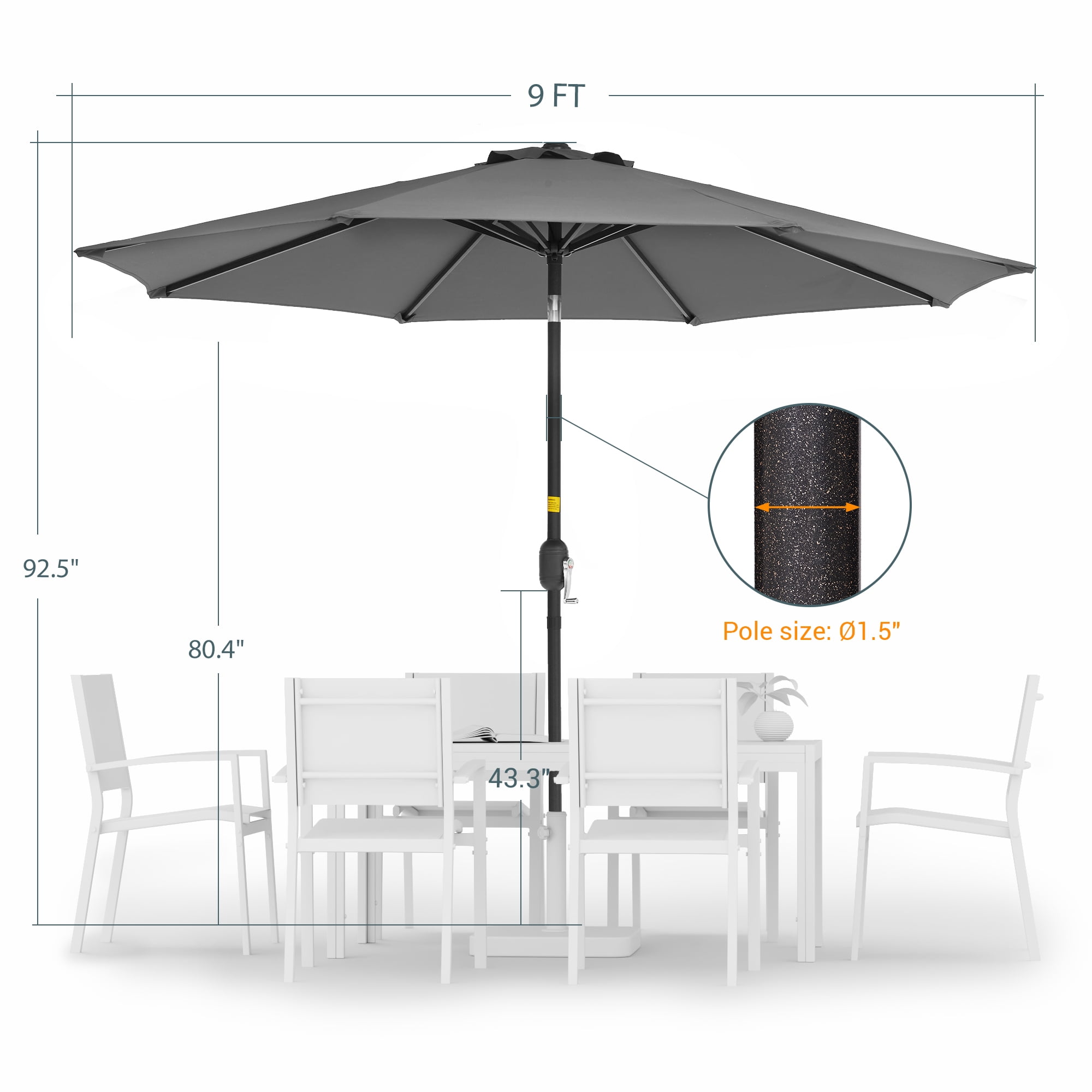ACEGOSES 9ft Outdoor Patio Umbrella with Tilt 8 Ribs and Crank for Garden and Yard,Cold Gray