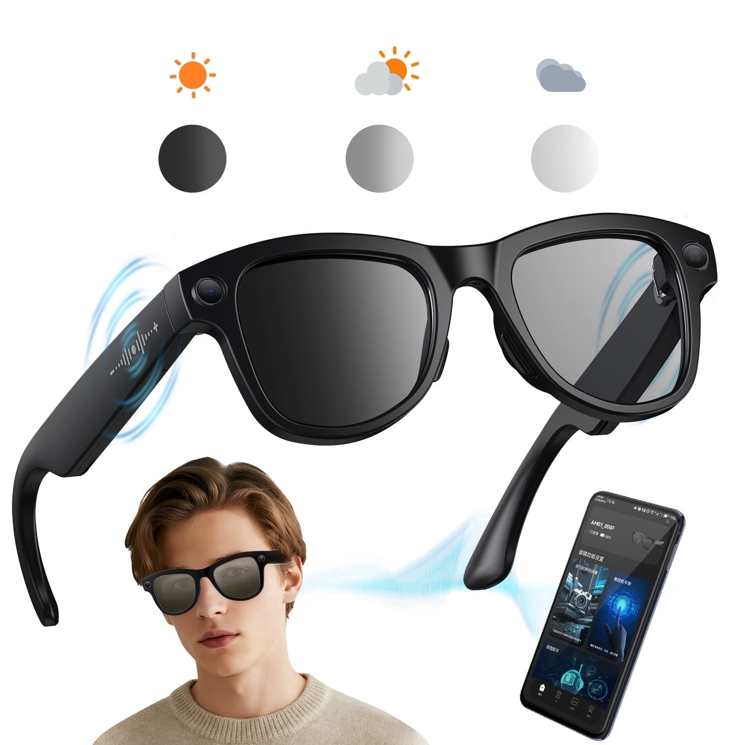 HIVISUALS AI Smart Glasses with Camera & ChatGPT, Hands-Free 1080P