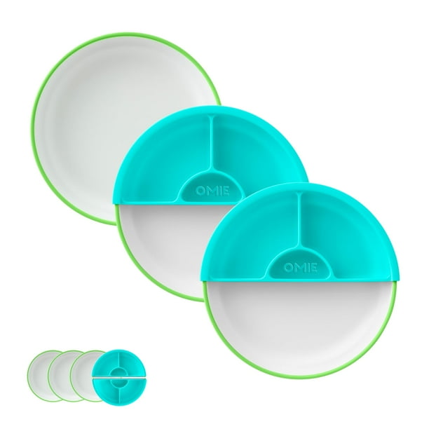 Platos Omie Easy Scoop para niños pequeños, paquete de 3 con separadores a base de plantas