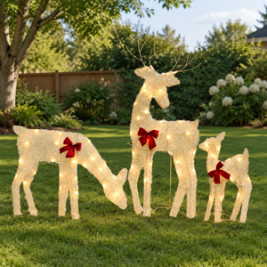 3 Piece 2D Lighted Reindeer Family Set Outdoor Christmas Decorations