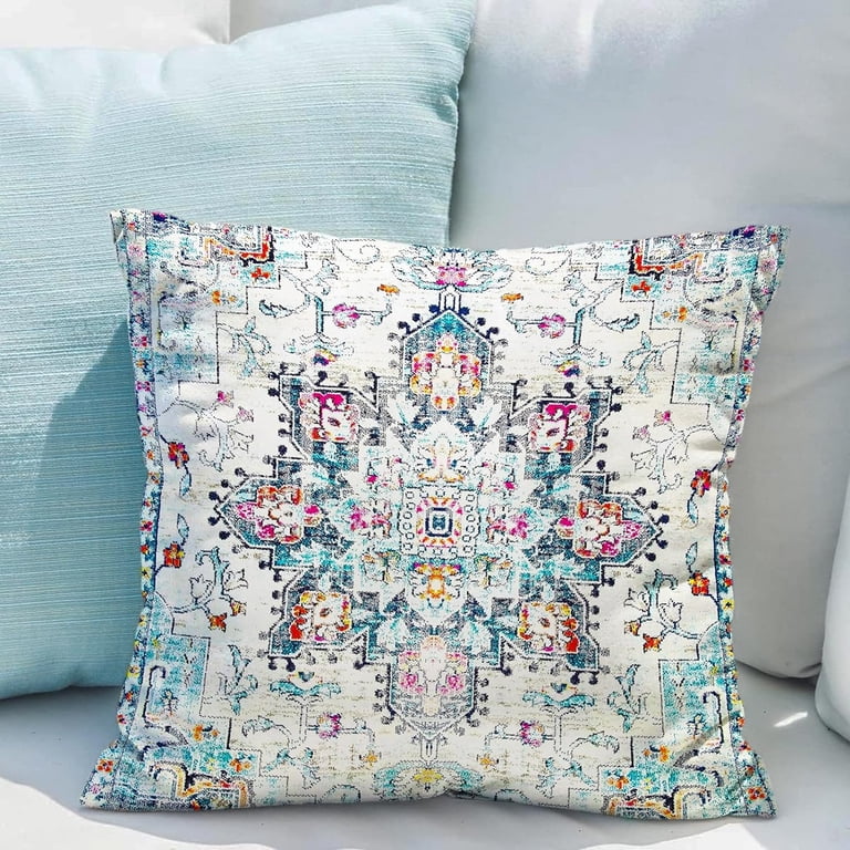 Knagsfa Boho Throw Pillow Covers 18x18 Inch Set Of 2 - Double Sided Persian Rug Pattern, Cotton Shortplush, Invisible Zipper