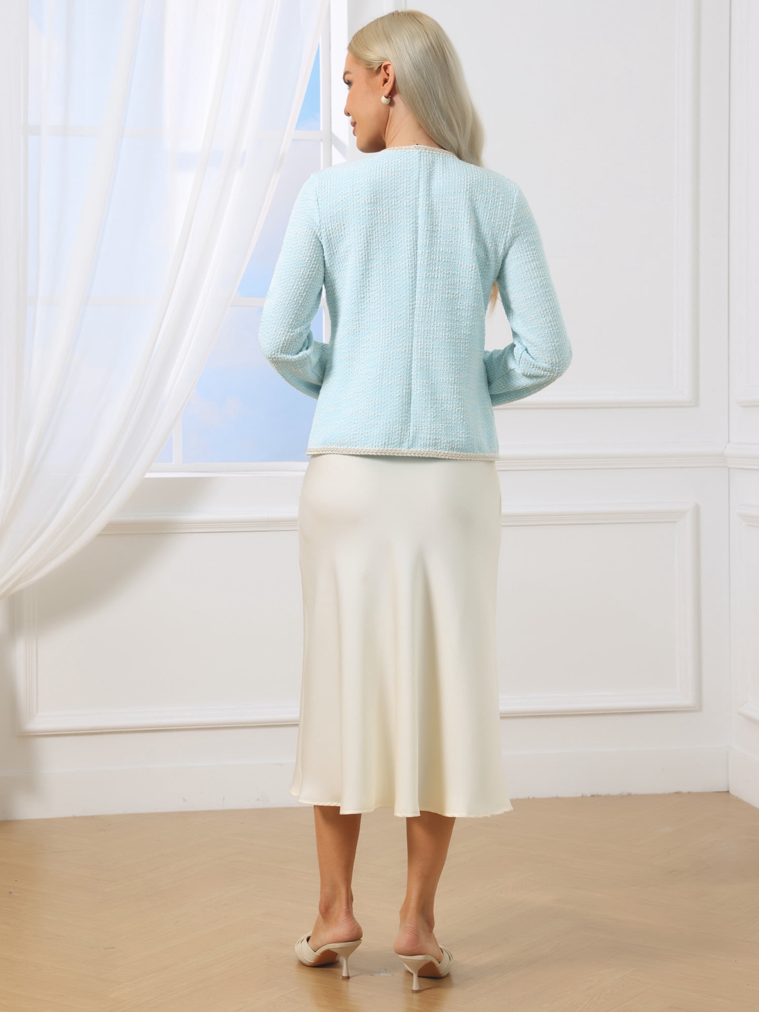 DARING DIVA Women's Long Sleeve Open Front Casual Knit Jacket 2XL Light Blue