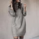 thumbnail image 1 of Otoño Invierno Vestido suéter de mujer Color sólido Vestido veraniego de cuello alto Casual vestidos tipo túnica de punto ropa para clima frío Vestido, 1 of 5