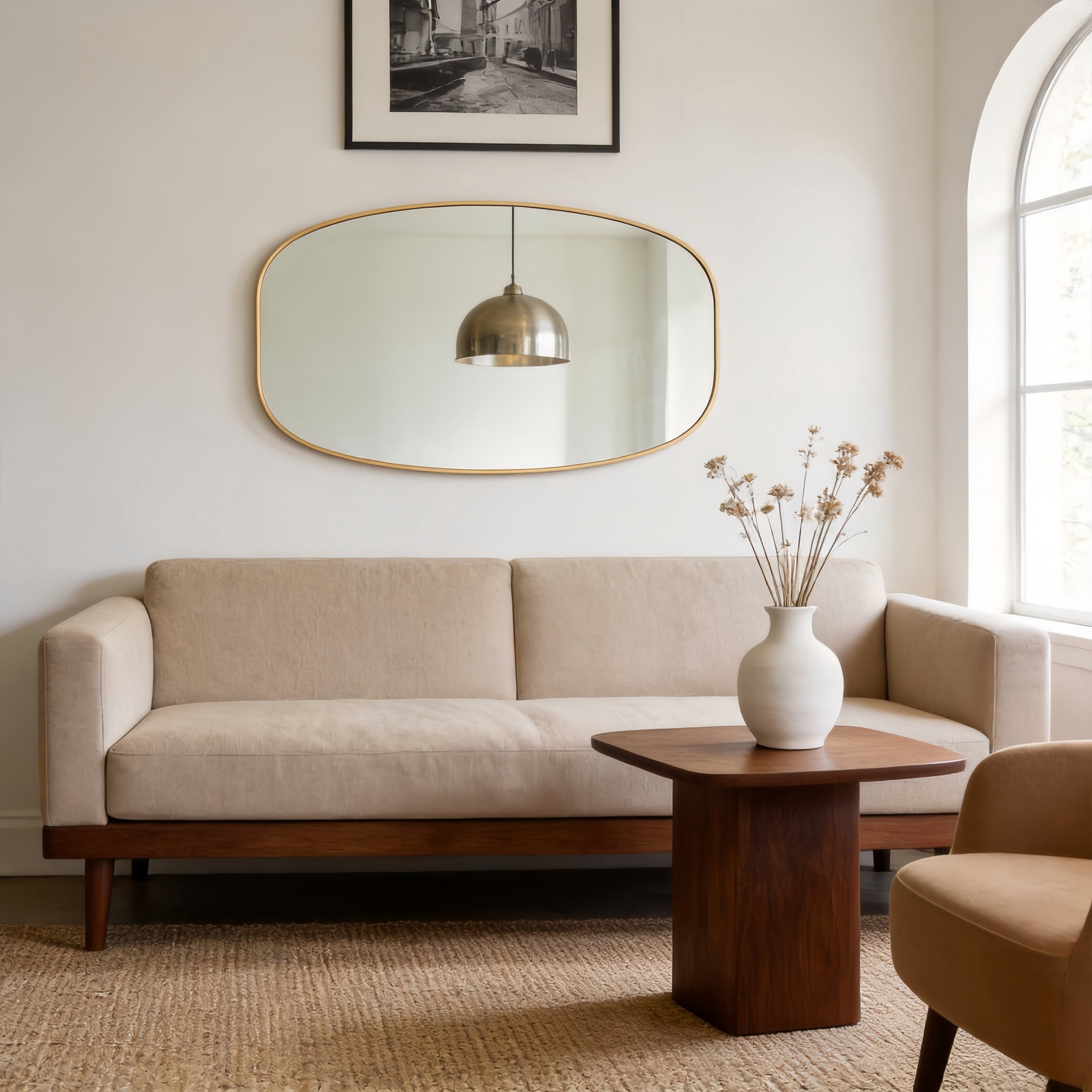 Noble House 30"x48" Unique Metal Framed Oval Wall Mirror, Modern Oblong Vanity Mirror for Bathroom & Entryway, Gold