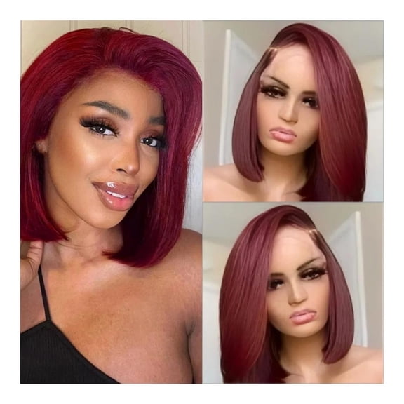 Burgundy Lace Front Wigs 180% Density Transparent Lace Frontal Glueless Straight Short Bob Wig Human Hair Bob Wigs