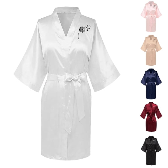 Sakmal Women's Robes Satin Kimono Long Length Loungewear for Women Soft Black Ladies Robe L