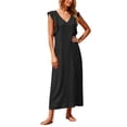 thumbnail image 2 of ClodeEU Women's V Neck Ruffle Cap Sleeve Textured Maxi Dress,Casual Loose Beach Vacation Dress Black,Women's Plus M, 2 of 6
