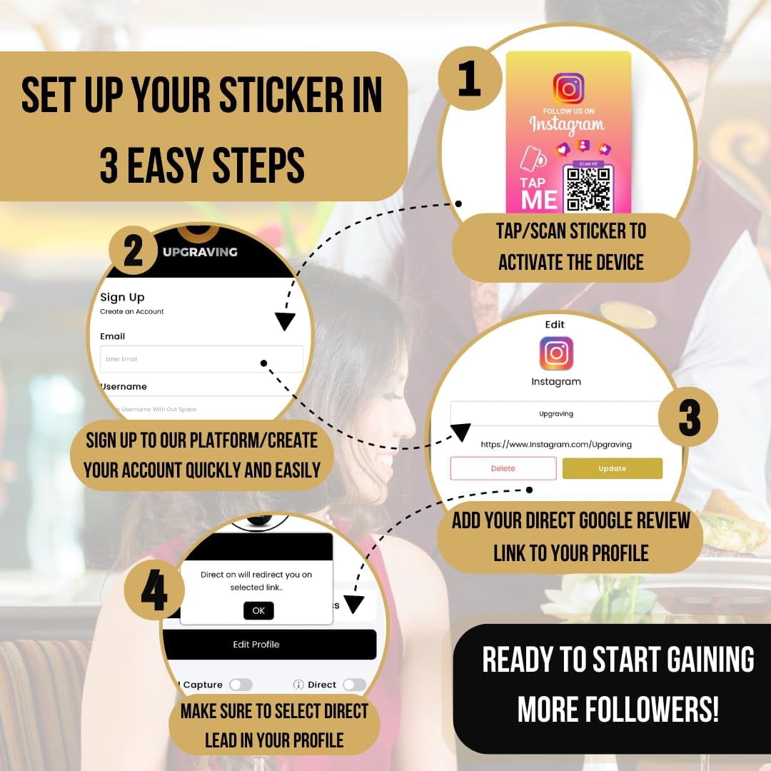 Boost Followers with Reusable QR & NFC Tap Sticker - Easy Follow Tap Sticker for Your Business, Store & Shop Followers Quickly - (2 Stickers)