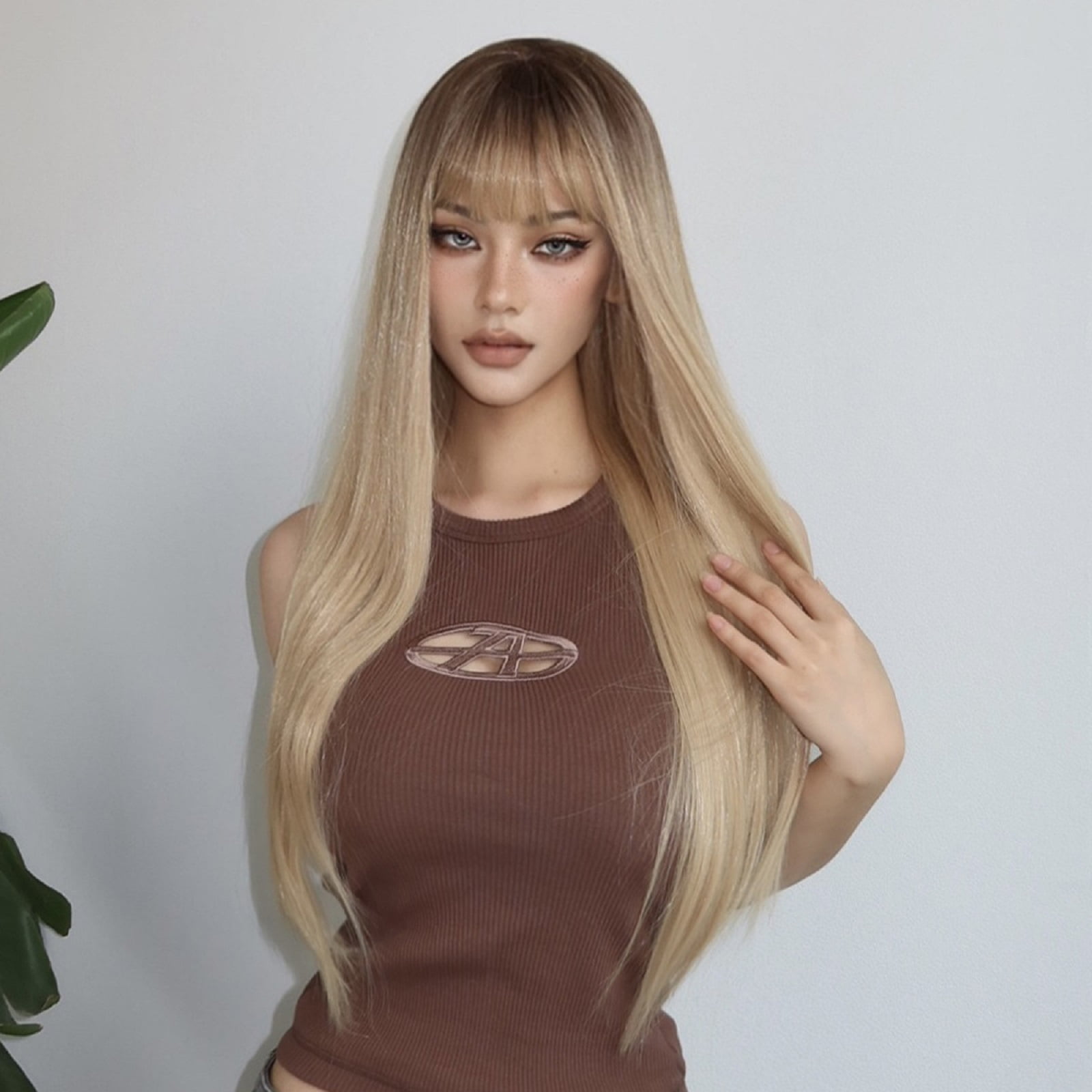 Blonde Wigs for Women Human Hair with Bangs, 26in Lace Front Wigs Human Hair Long Straight Bob Wig