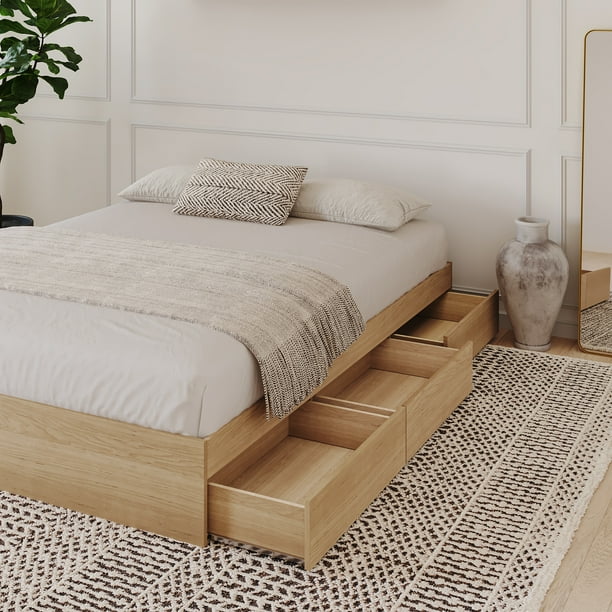Nexera Full Size Platform Bed Frame with Storage, 3 Drawers