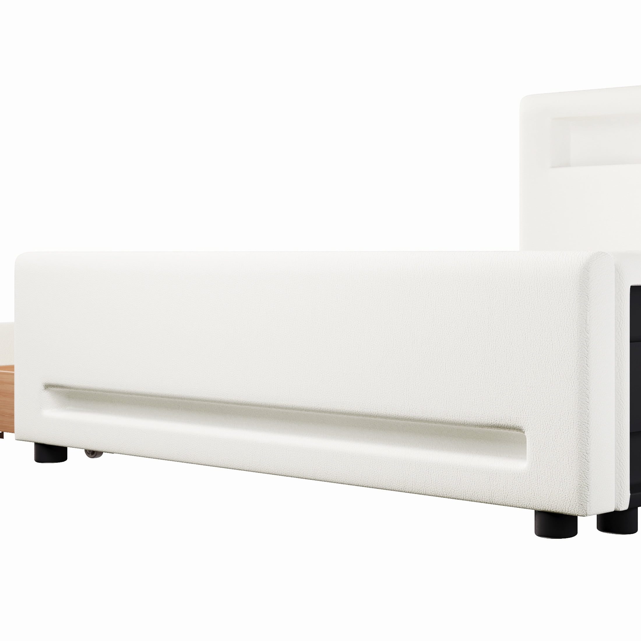 Noble House Full Size Upholstered Platform Bed with Storage Drawer, LED Light Strip and USB Charging Port, White