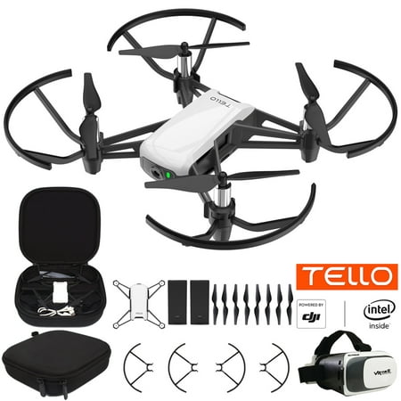Tello Quadcopter Drone with HD Camera and VR Powered by DJI Technology Fun Flight Bundle With Carry Case , Spare Battery And VR Goggles