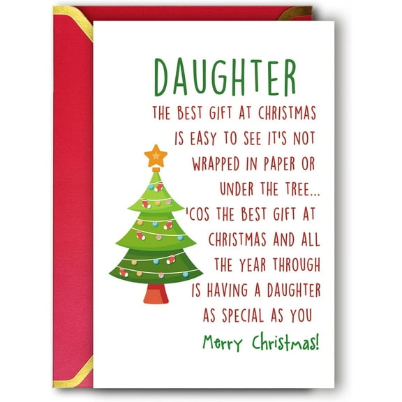 Christmas Card for Daughter - Heartwarming Message with Christmas Tree Design - Perfect Holiday Greeting Card with Envelope Included