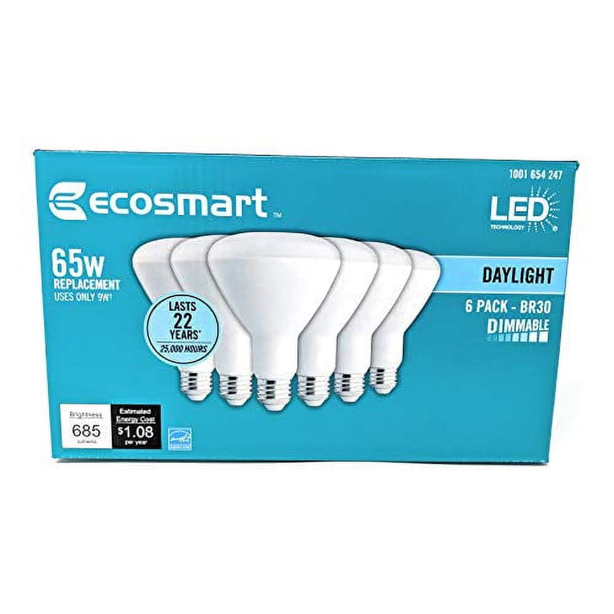 EcoSmart 65W Equivalent Daylight BR30 Dimmable LED Light Bulb (6-Pack)