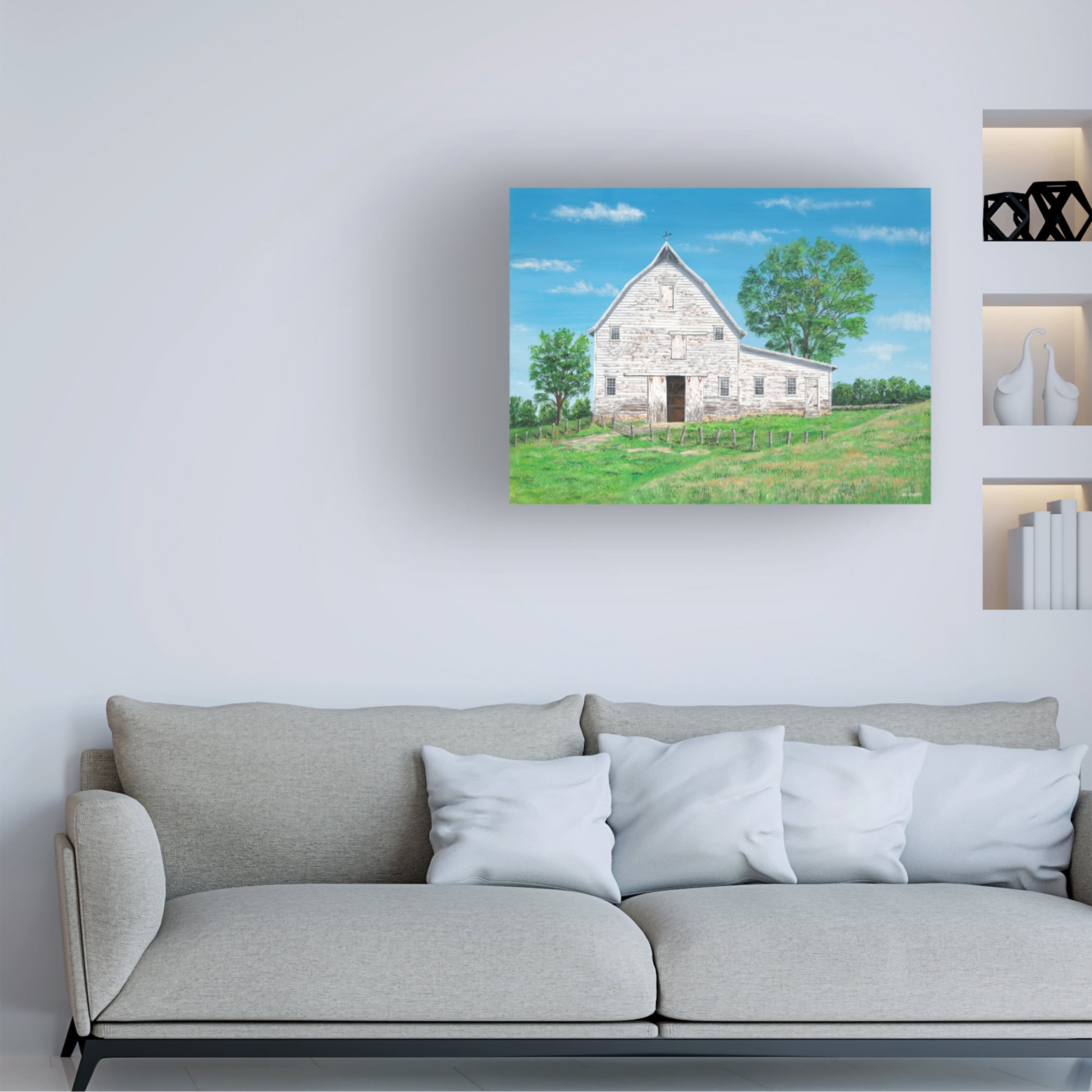 Canvas Wall Art - Bob Fair 'Old White Barn' Wall Art for Living Room, Bedroom, or Office Décor by Trademark Fine Art - 32 x 24 Inches