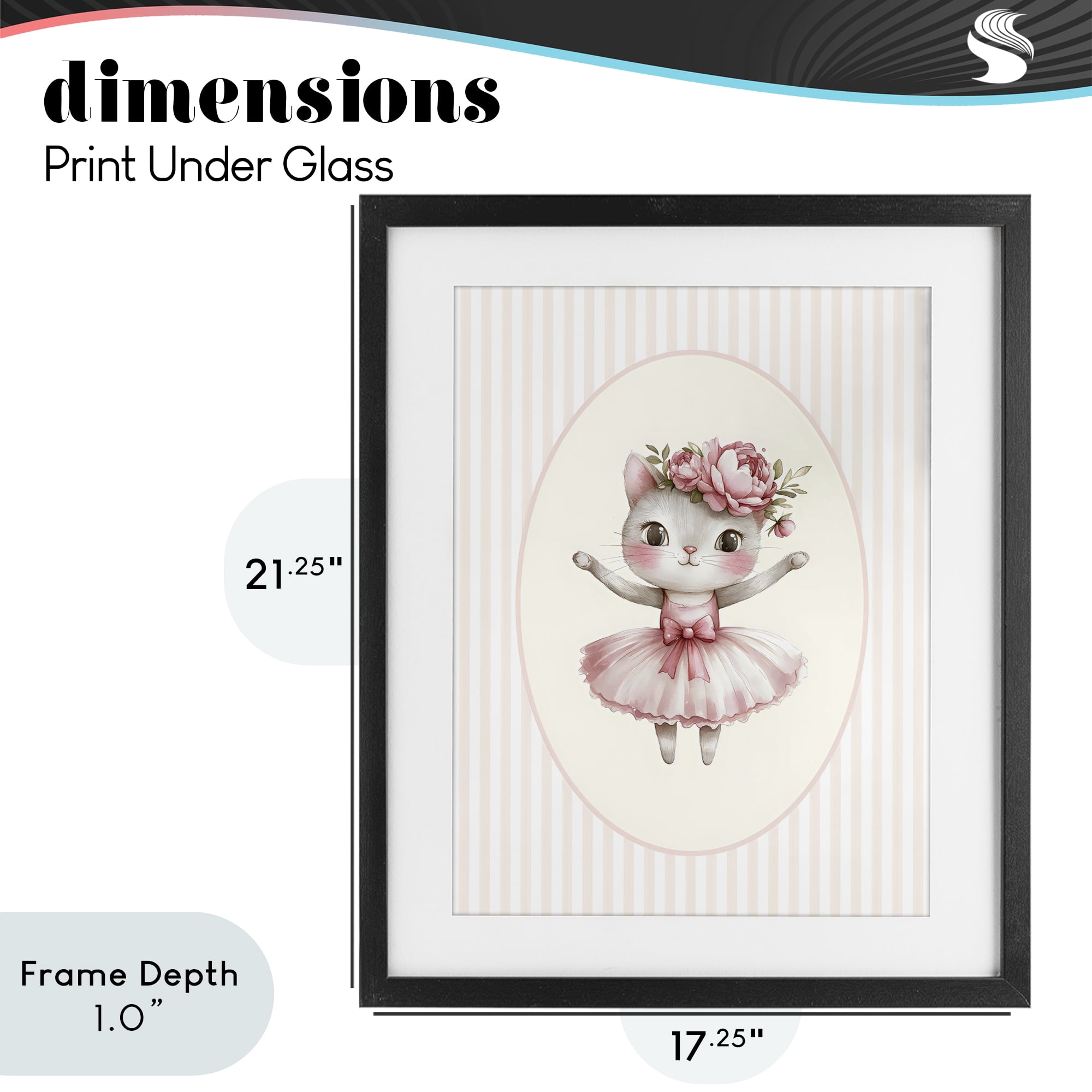 Stupell Industries Nursery Ballerina Cat Striped Black Framed Print Under Glass, design by LSR Design Studio