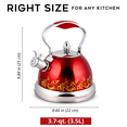 thumbnail image 3 of HausRoland Stainless Steel Whistling Kettle 3.7 Qt (3.5 L) Stovetop Kettle with Ergonomic Handle Tea Kettle for Stove Top, Red, 3 of 8