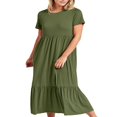 thumbnail image 2 of EIMELI Robe Longue pour Femmes Manches Courtes Robe Ample Unie d'Été avec Poches, 2 of 5