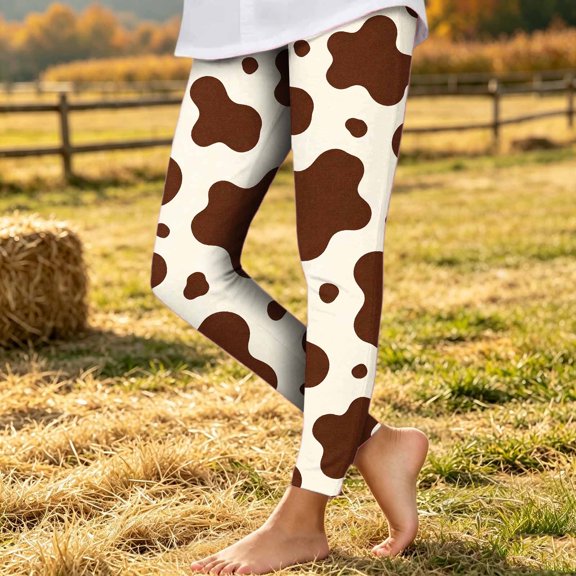 LUGOGNE Toddler Girls Leggings Cow Print Full Length Yoga Pants Comfortable Soft Stretchy School Daily Play Bottoms