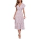 thumbnail image 1 of SAYOO - Vestido de gasa de manga corta para mujer, informal, con flores, cuello en V, cintura alta, línea A, de longitud media SAYOO Moda, 1 of 9
