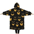 thumbnail image 2 of Oversized Wearable Blanket Hoodie,Black Halloween Pumpkin Faces Sherpa Blanket Hoodie with Super Pockets,Super Warm Fuzzy Pullover for Women & Men, 2 of 6