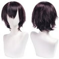 thumbnail image 1 of Zhuge Peluca de pelo corto unisex de anime, peluca de anime para cosplay, pelucas sintéticas resistentes al calor para fiesta de disfraces con flequillo, color morado oscuro y rojo, 1 of 2