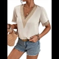 thumbnail image 2 of Blusas de Verano de Corta para Mujer, con Ribete de Encaje y Cuello en V, Elegantes e Informales, Color Abeja, Talla L, 2 of 7