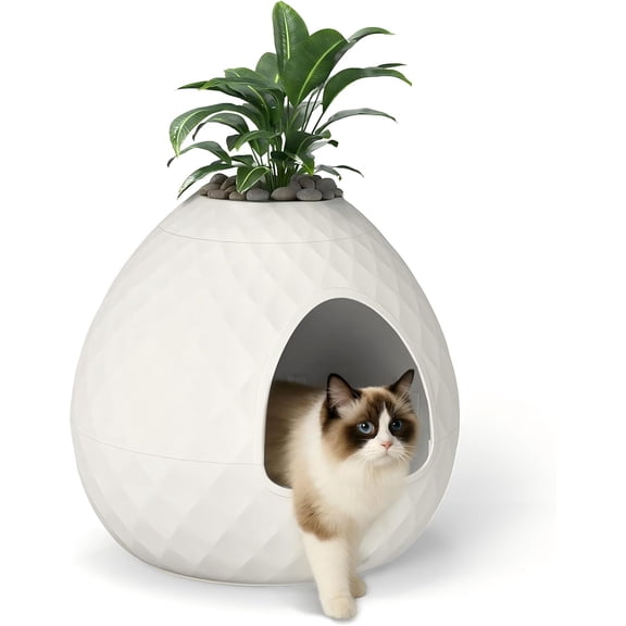 Hidden Cat Litter Box, Plant Cat Litter Box with Removable Planter Top Vented, Multi-Functional Resin Litter Boxes Enclosure Furniture, Easy to Clean, for Living Room Indoor (White, No Plant)