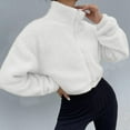 thumbnail image 2 of ATOYSOY Women's Workout Solid Color Jackets Spring Loose Cropped Coat Tops Zipper Stand Collar Sweatshirts Long Sleeve Shirts Winter Casual Blouse Fleece Fashion White L, 2 of 6