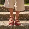 thumbnail image 3 of Cushionaire Resort Strappy Sandals for Women, Vegan Leather Memory Foam Flat Women's Sandals with Toe Ring, 3 of 14