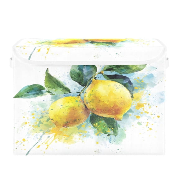 Storage Box With Lid 16.5x12.6x11.8In Lidded Home Storage Bins Foldable Stacked Household Storage Box Lemon