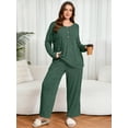 thumbnail image 6 of SHOWMALL Women's Plus Size 2 Piece Comfy Outfit Set – Long Sleeve Lounge Set Green 4X Ribbed Knit Top and Pants, Perfect for Daily Casual Wear, 6 of 8
