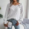 thumbnail image 6 of Fesfesfes Women Sweaters Casual Solid Long Sleeve Loose Round Neck Sweater Pullver Button Blouse Fall Tops Plus Size Clearance $10, 6 of 8