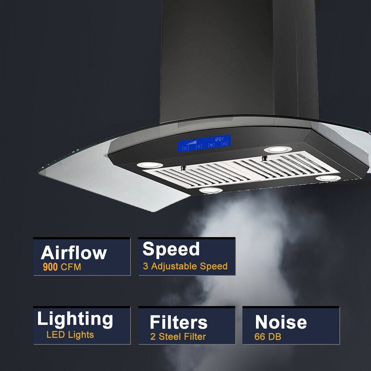 Joeaonz 36" Stainless Steel Island Range Hood with Powerful Motor, Quiet Exhaust Vent, LED Lighting, Touch Panel