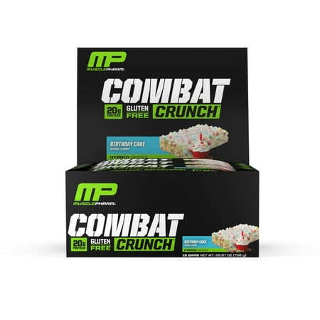 MusclePharm Combat Crunch Protein Bar, Birthday Cake, 20g Protein, 12