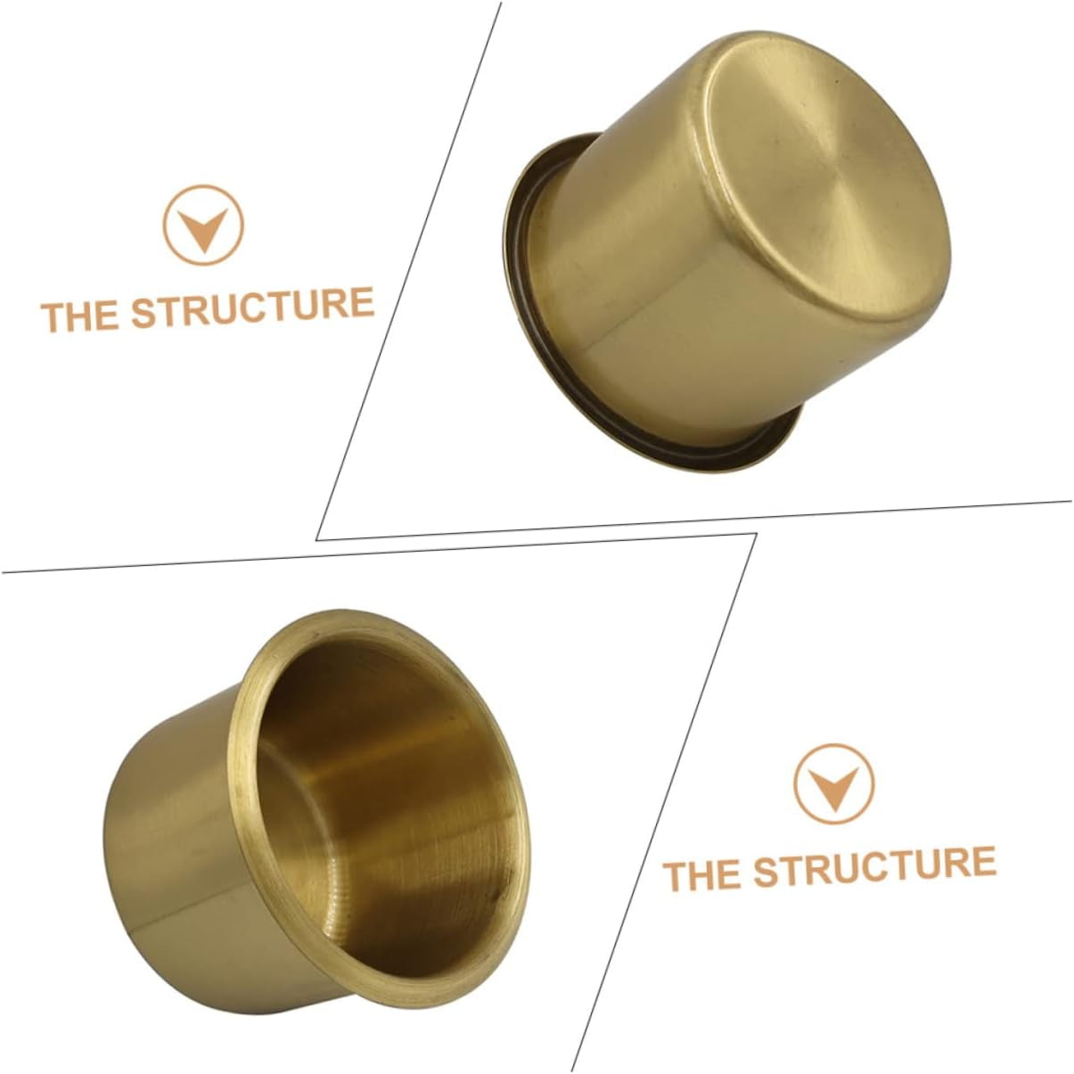 ABCISI 4pcs Copper Cup Holders for Storage, Stainless Steel with Brass Plating, Universal Drink Holders Fit Rvs Boats Cars and Trucks, 6.7*5.5cm, Gold