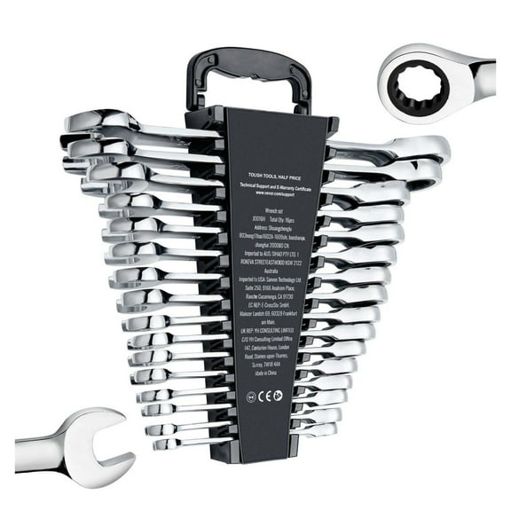 16-Piece Ratcheting Wrench Set - Metric 8-24mm, Cr-V Steel Combination Wrenches with Organizer Rack - Auto Repair, Household, Garage & Workshop Tools