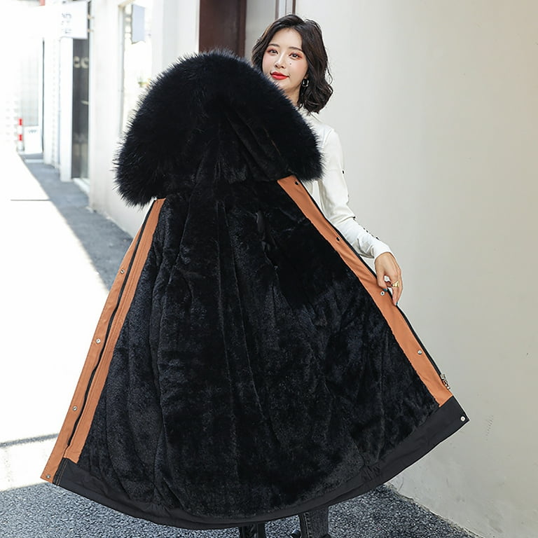 LAWOR Plus Size Coats Winter Clearance Women s Winter Trendy Tooling Long Slim Hooded Cotton Jacket Coat Fall Savings Z