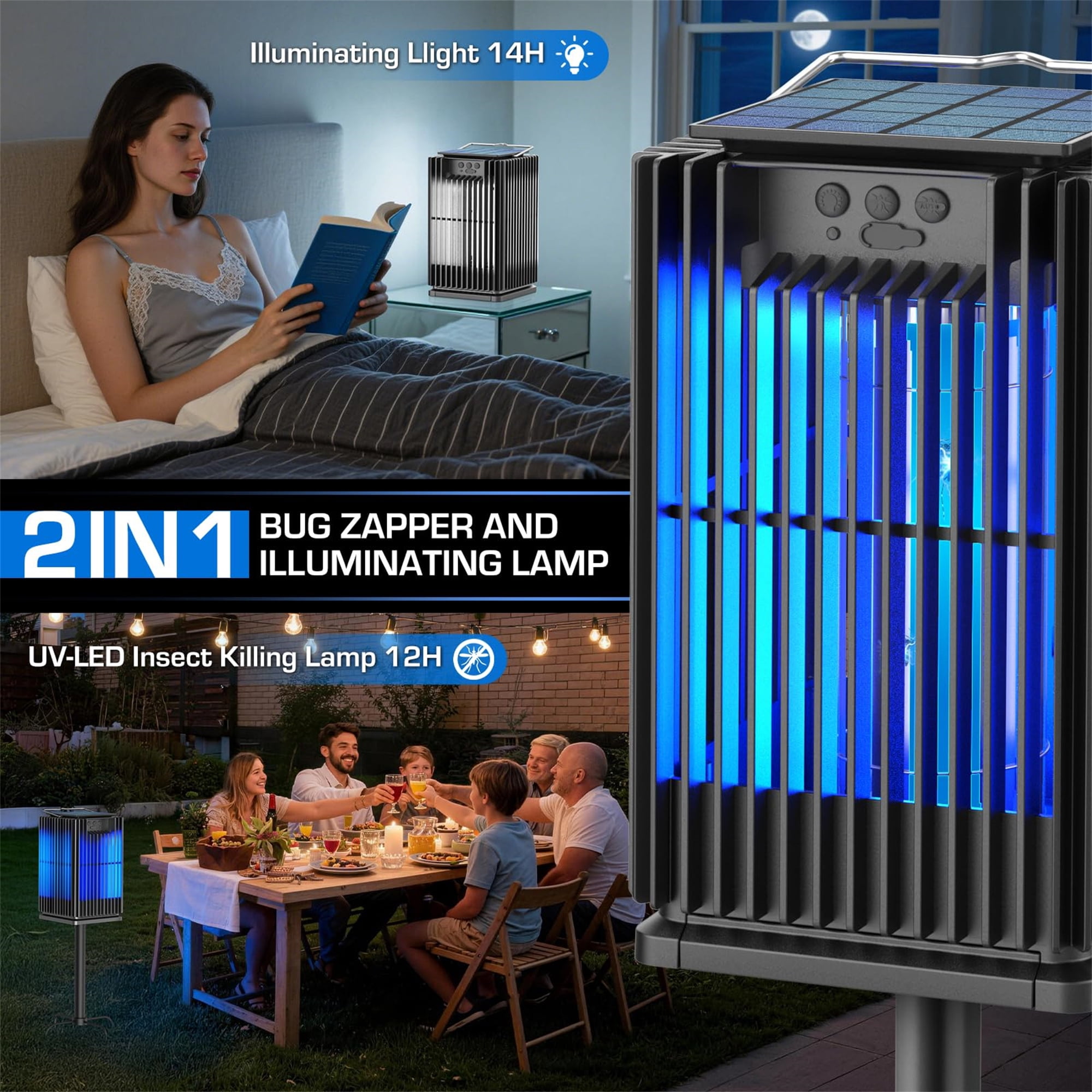 Rossetta Solar Bug Zapper Outdoor, Waterproof Mosquito Zapper 5000mAh Rechargeable Type-C&Solar Powered Fly Zapper for Patio Backyard Camping