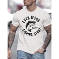 thumbnail image 1 of Camiseta de cuello redondo con estampado "Incluso Jesús tenía una historia de pesca", camiseta informal de punto con ligera elasticidad para verano - Corte regular, camisetas informales, 1 of 8