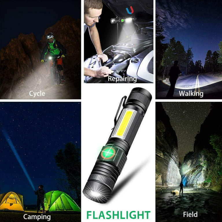 Rechargeable Flashlight, Maspost Magnetic Flashlights with Clip (Included  Battery), Side Work Light, Bright, Zoomable Pocket EDC Flashlight for